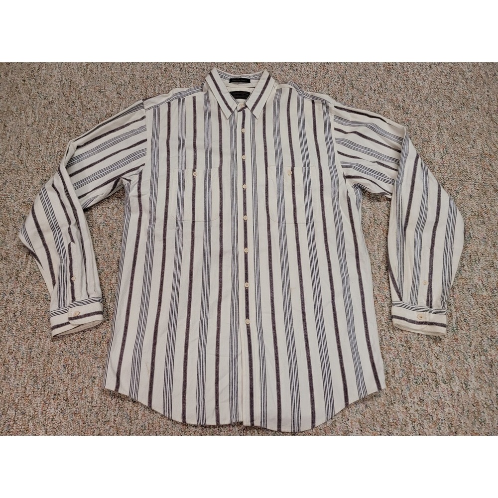 Eddie Bauer Bainbridge Flannel Shirt Mens XL Tall White Striped Cotton‎ Outdoor